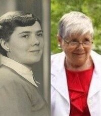 Woman's portrait past and present side by side.