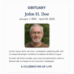 Obituary notice with older man's portrait.