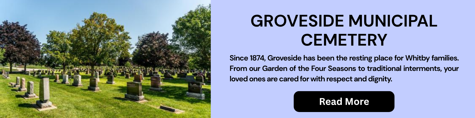 Groveside Cemetery with tombstones and trees.