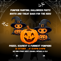 Halloween pumpkin event with painting and photo booth.