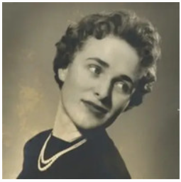 Vintage portrait of woman in black dress.