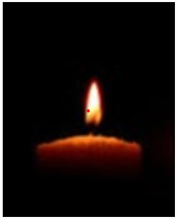 Single candle flame glowing in the dark background.