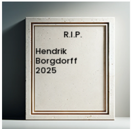 Memorial plaque for Hendrik Borgdorff, 2025 obituary.