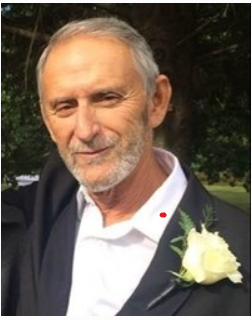 Smiling man posing in suit with flower boutonniere.