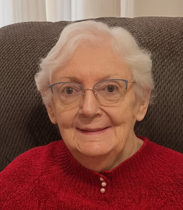BERTRAND, Sharon Ann Bertrand Smiling elderly woman with white hair and glasses.