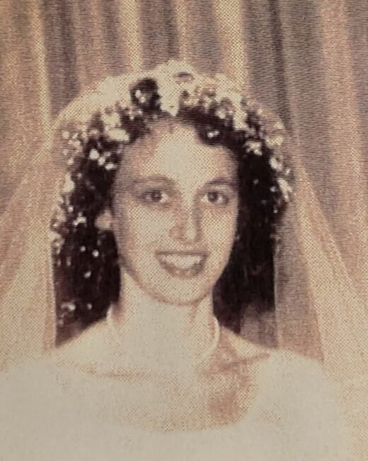 Smiling bride with flower crown and veil