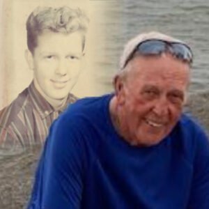 Older man with younger portrait by the sea.