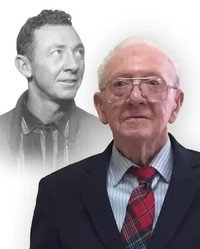 Elderly man with past photo in the background.
