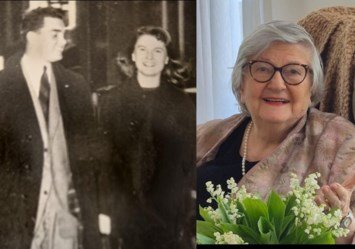 Vintage and modern photos of an elderly woman