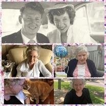 Collage of elderly woman in various settings.