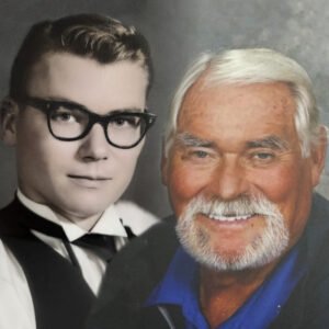 Young and old man side-by-side portraits