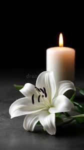 White lily flower with lit candle.