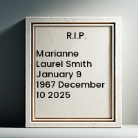 Memorial plaque for Marianne Laurel Smith, 1967-2025.