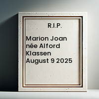 Memorial plaque for Marion Joan Klassen, August 2025.