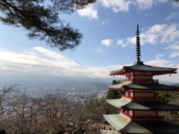 Chureito Pagoda overlooking Mount Fuji, Japan landscape
