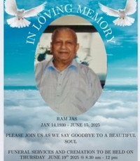 Memorial invitation for Ram Jas, 1930-2023.
