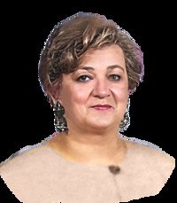Portrait of a woman with short hair and earrings.