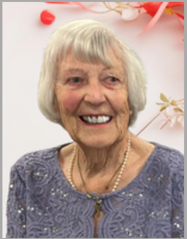 ARMSTRONG, Marie Clare Armstrong Smiling elderly woman with floral background.