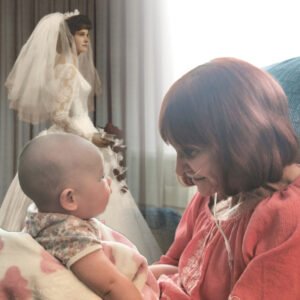 Woman and baby sharing a tender moment.