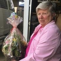 Person holding a wrapped bouquet of flowers