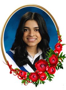 ANN, Rodrigues, Kristen Ann Graduation portrait with red floral border.