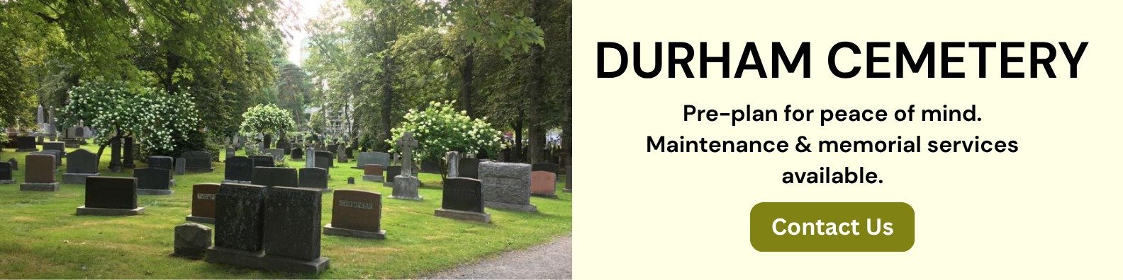 Durham Cemetery, pre-plan maintenance and memorial services.