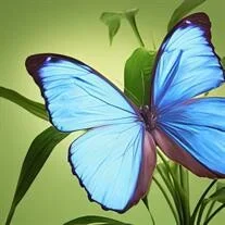 Blue butterfly perched on green plant