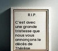 R.I.P. condolence message in French on plaque